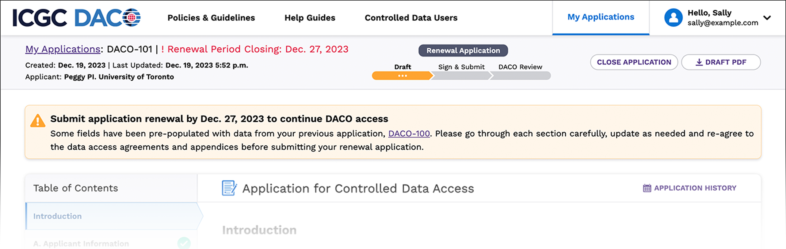 DACO renewal application